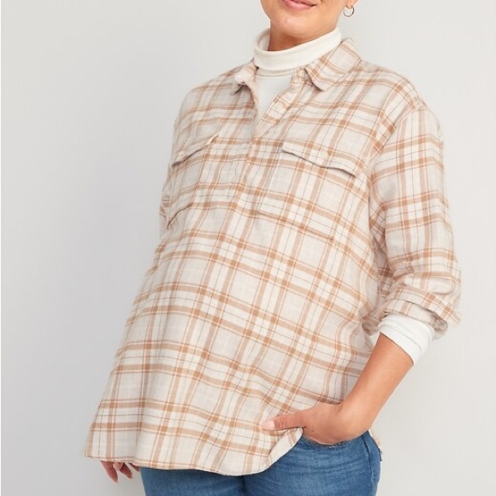 Old Navy Maternity Plaid Flannel Boyfriend Shirt